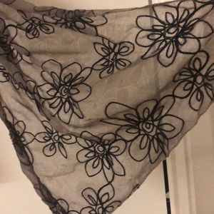 Grey Scarf with Embossed Black Flowers